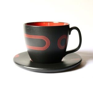 IKEA Record Coffee Cup Saucer Black Red 10866 Retro Album Graphic Pop Art 7"